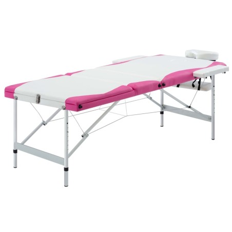Table de massage pliable 3 zones Aluminium Blanc et rose 
