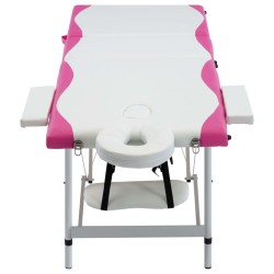 Table de massage pliable 3 zones Aluminium Blanc et rose 