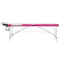 Table de massage pliable 3 zones Aluminium Blanc et rose 