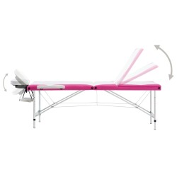 Table de massage pliable 3 zones Aluminium Blanc et rose 