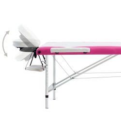 Table de massage pliable 3 zones Aluminium Blanc et rose 