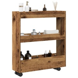 Chariot de rangement étroit 3 niveaux vieux bois 