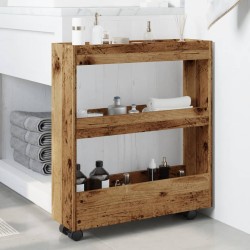 Chariot de rangement étroit 3 niveaux vieux bois 