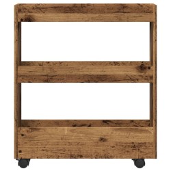 Chariot de rangement étroit 3 niveaux vieux bois 