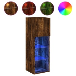 Meuble TV avec lumières LED chêne fumé 30,5x30x90 cm 