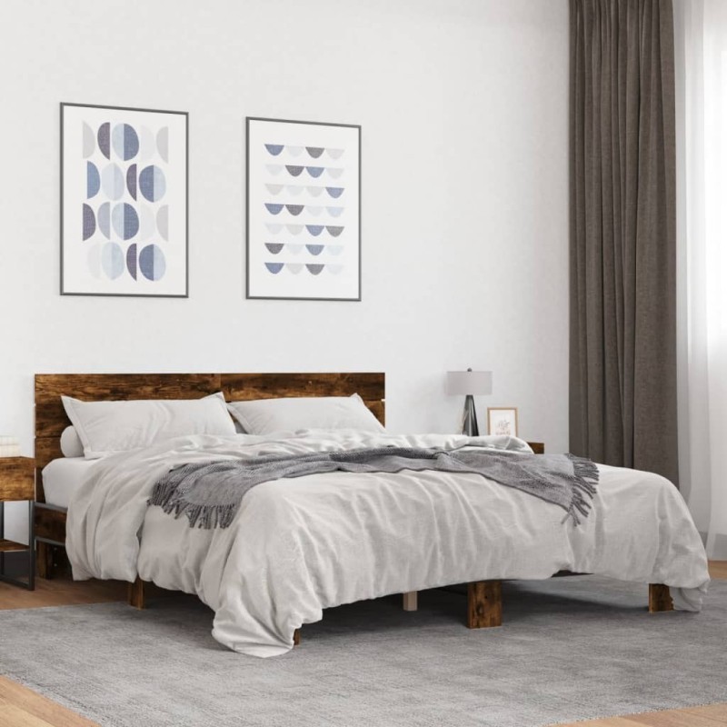 Cadre de lit sans matelas chêne fumé 160x200 cm 
