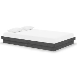 Cadre de lit sans matelas gris bois massif 