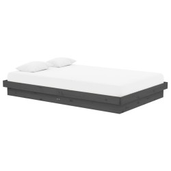 Cadre de lit sans matelas gris bois massif 
