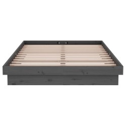 Cadre de lit sans matelas gris bois massif 