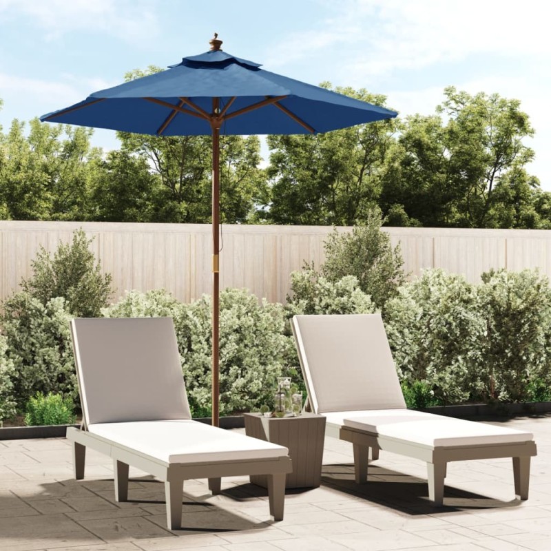 Parasol de jardin avec mât en bois bleu azuré 196x231 cm 