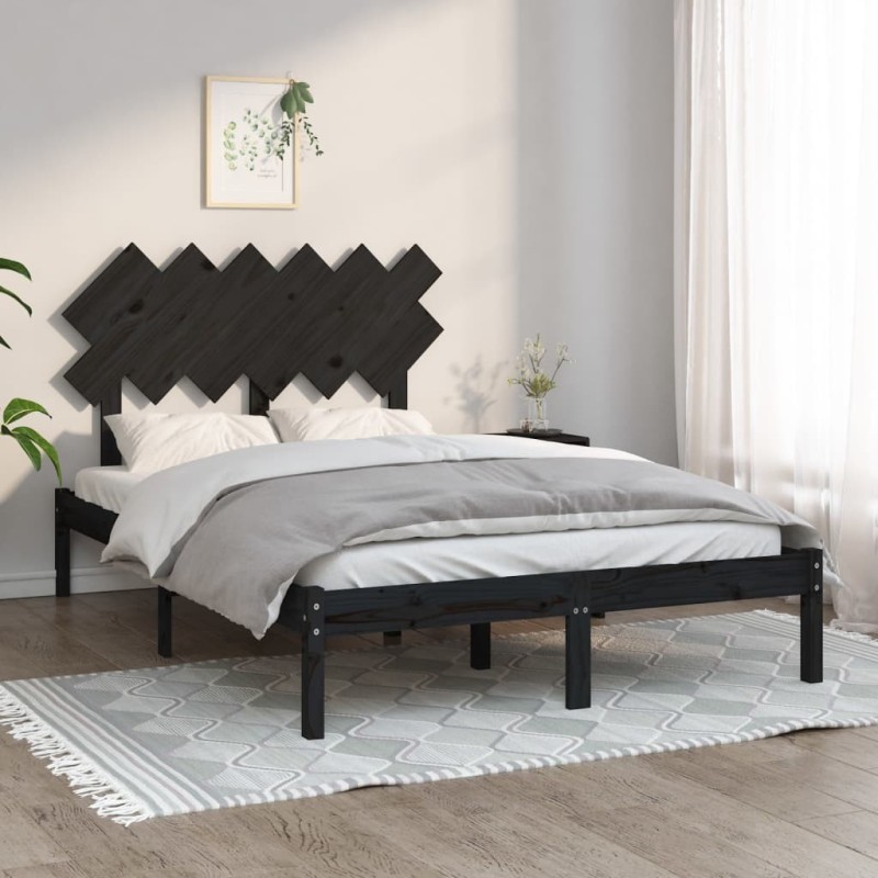 Cadre de lit sans matelas noir 135x190 cm bois massif 