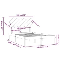 Cadre de lit sans matelas noir 135x190 cm bois massif 