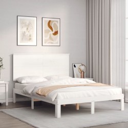 Cadre de lit sans matelas blanc bois de pin massif 