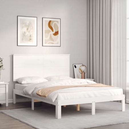 Cadre de lit sans matelas blanc bois de pin massif 