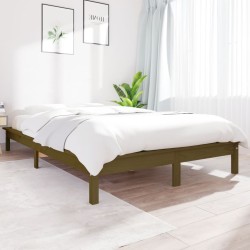 Cadre de lit sans matelas marron miel bois massif 