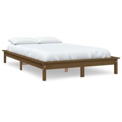 Cadre de lit sans matelas marron miel bois massif 