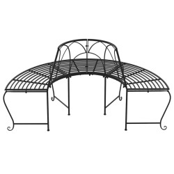 Banc demi-circulaire tour d'arbre Ø159 cm Noir Acier 