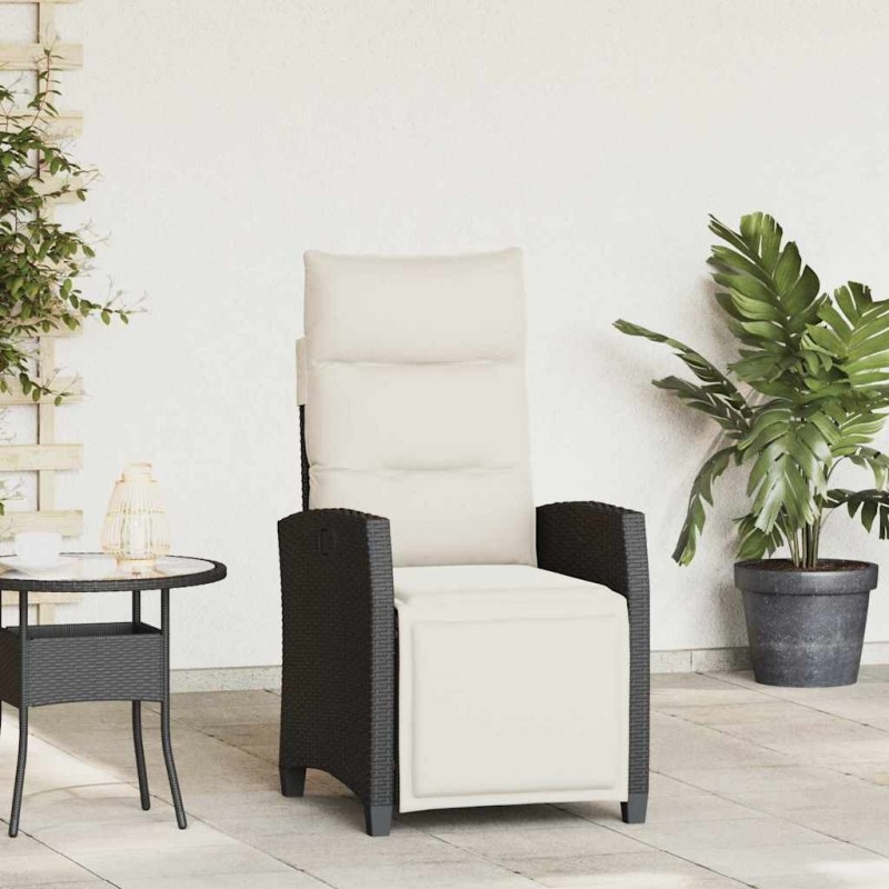 Chaise de jardin inclinable avec table d'appoint noir polyrotin 