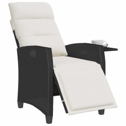 Chaise de jardin inclinable avec table d'appoint noir polyrotin 