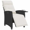 Chaise de jardin inclinable avec table d'appoint noir polyrotin 