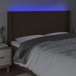 Tête de lit à LED Marron foncé 203x16x118/128 cm Tissu 
