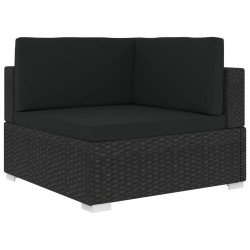 Chaise d'angle 1 pc et coussins Résine tressée Noir 