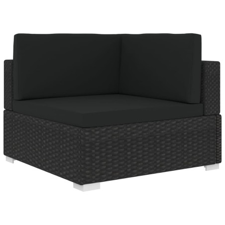 Chaise d'angle 1 pc et coussins Résine tressée Noir 