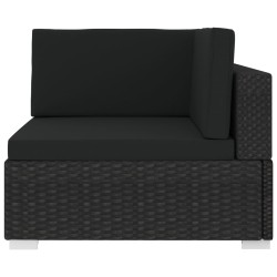 Chaise d'angle 1 pc et coussins Résine tressée Noir 