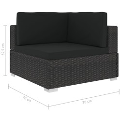 Chaise d'angle 1 pc et coussins Résine tressée Noir 