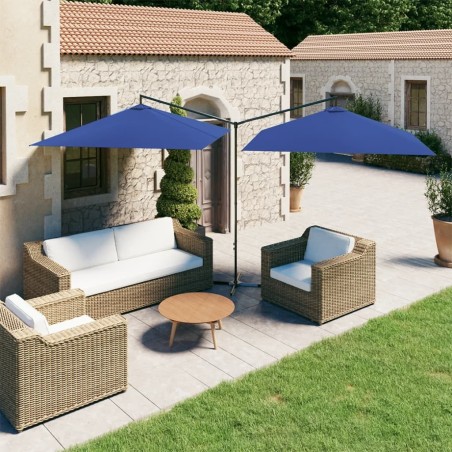Parasol de jardin double avec mât en acier bleu azuré 600x300cm 