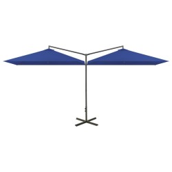 Parasol de jardin double avec mât en acier bleu azuré 600x300cm 