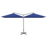 Parasol de jardin double avec mât en acier bleu azuré 600x300cm 