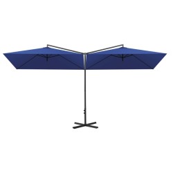 Parasol de jardin double avec mât en acier bleu azuré 600x300cm 