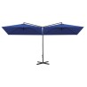 Parasol de jardin double avec mât en acier bleu azuré 600x300cm 