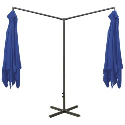 Parasol de jardin double avec mât en acier bleu azuré 600x300cm 