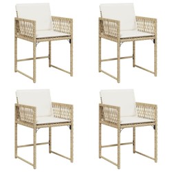Chaises de jardin avec coussins lot de 4 beige résine tressée 