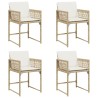 Chaises de jardin avec coussins lot de 4 beige résine tressée 