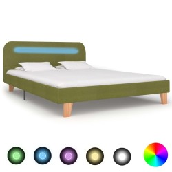 Cadre de lit avec LED sans matelas vert tissu 140x200 cm 