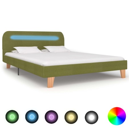 Cadre de lit avec LED sans matelas vert tissu 140x200 cm 