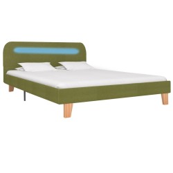Cadre de lit avec LED sans matelas vert tissu 140x200 cm 