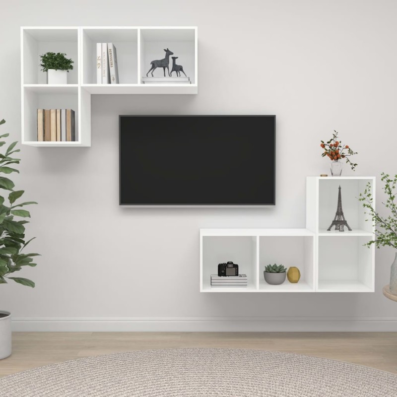 Meubles TV muraux 4 pcs Blanc Bois d'ingénierie Meubles TV muraux 4 pcs Blanc Bois d'ingénierie