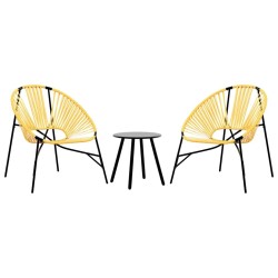 Lot de 3 Chaise de jardin noir et jaune résine tressée 