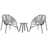 Lot de 3 Chaise de jardin noir et gris clair résine tressée 