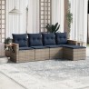 Salon de jardin 5 pcs avec coussins gris résine tressée 