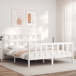 Cadre de lit sans matelas blanc bois de pin massif 