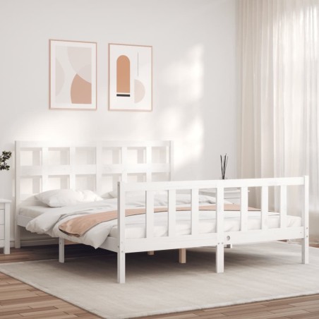 Cadre de lit sans matelas blanc bois de pin massif 