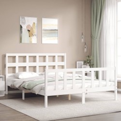 Cadre de lit sans matelas blanc bois de pin massif 