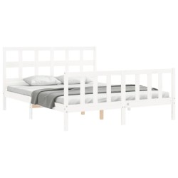 Cadre de lit sans matelas blanc bois de pin massif 