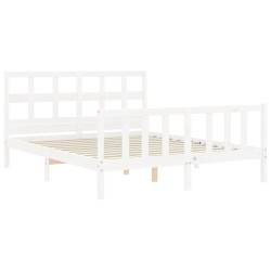 Cadre de lit sans matelas blanc bois de pin massif 