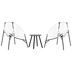 Lot de 3 Chaise de jardin noir et blanc résine tressée 